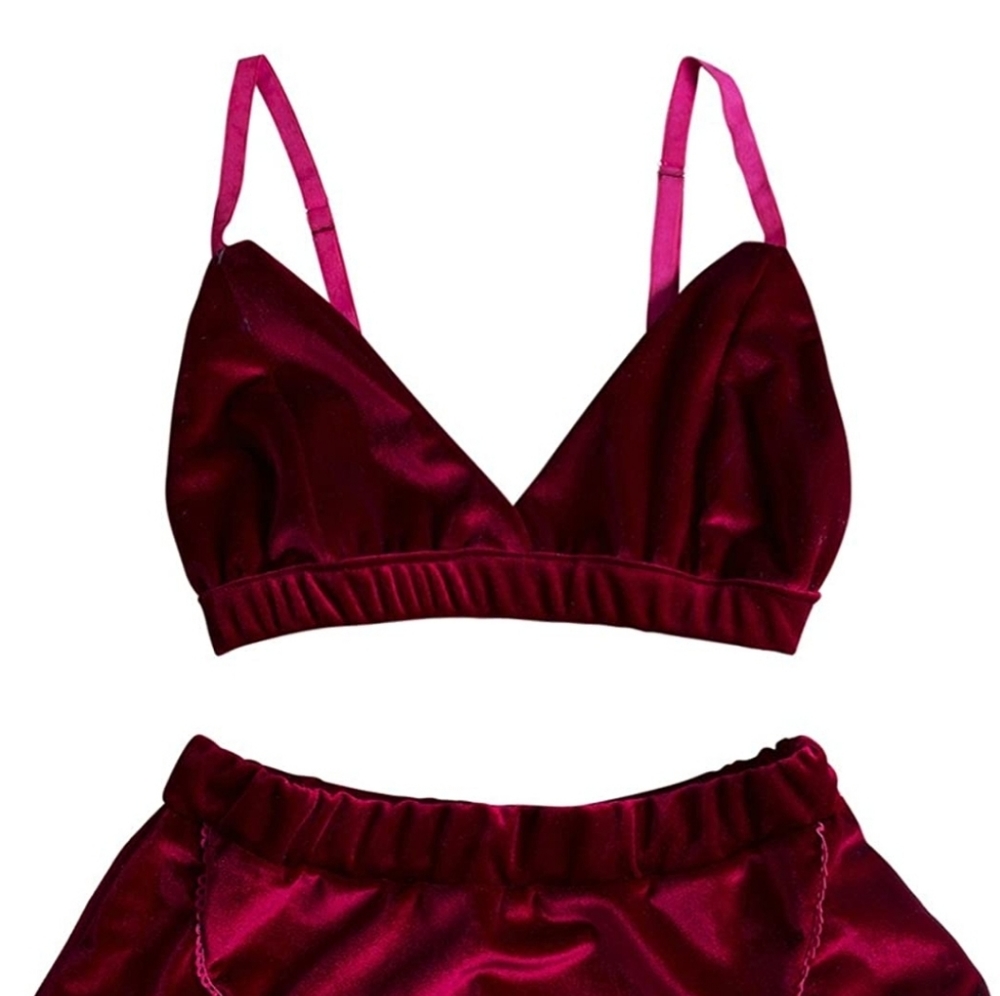 Velvet Red Bralette and Underwear Set